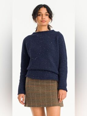 OLIVE Flocked Fisherman Navy Speckled Knit Sweater